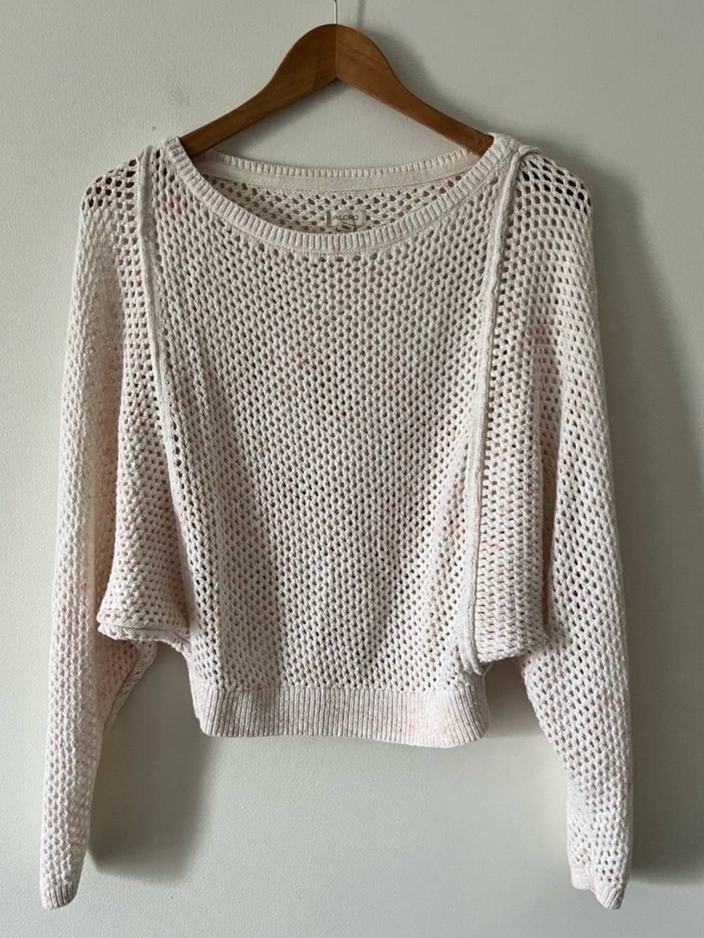 Pilcro Anthropologie Romantic Light Marled Pink Open-Knit Dolman Sleeve Sweater